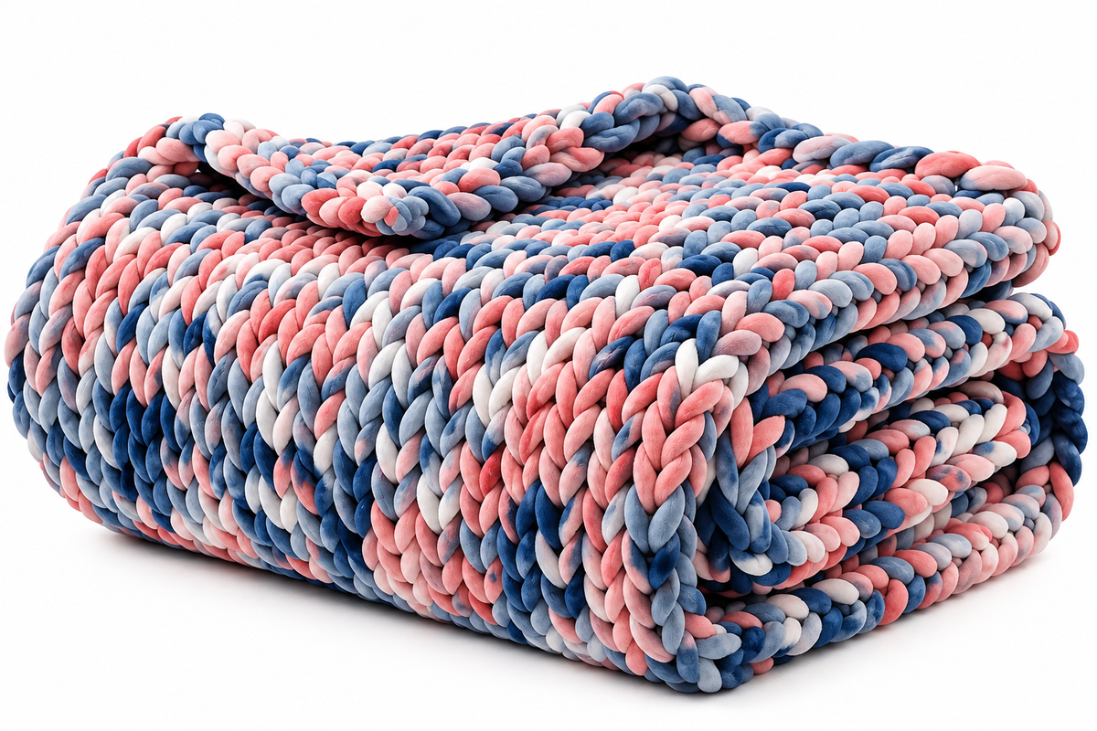 YnM Chunky Knit Weighted Blanket, Pink Sky Tie-Dye, 60 x 80 Inches, 20 lb