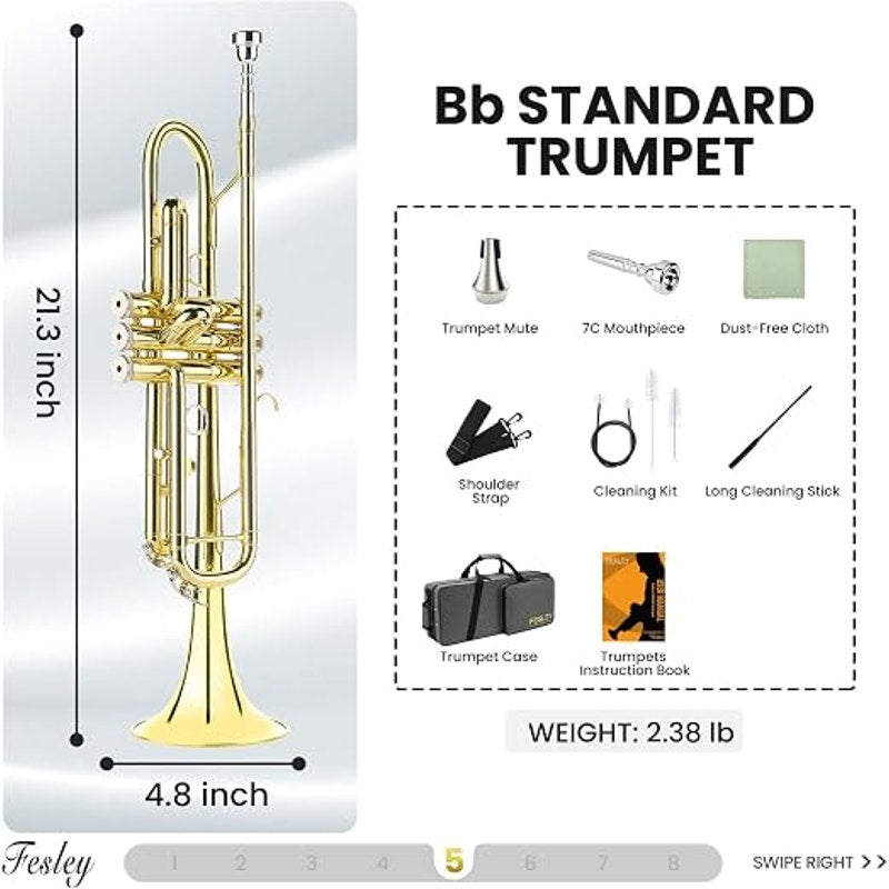 Fesley Bb Standard Trumpet Set – Beginner & Student, Full Kit (Open Package)