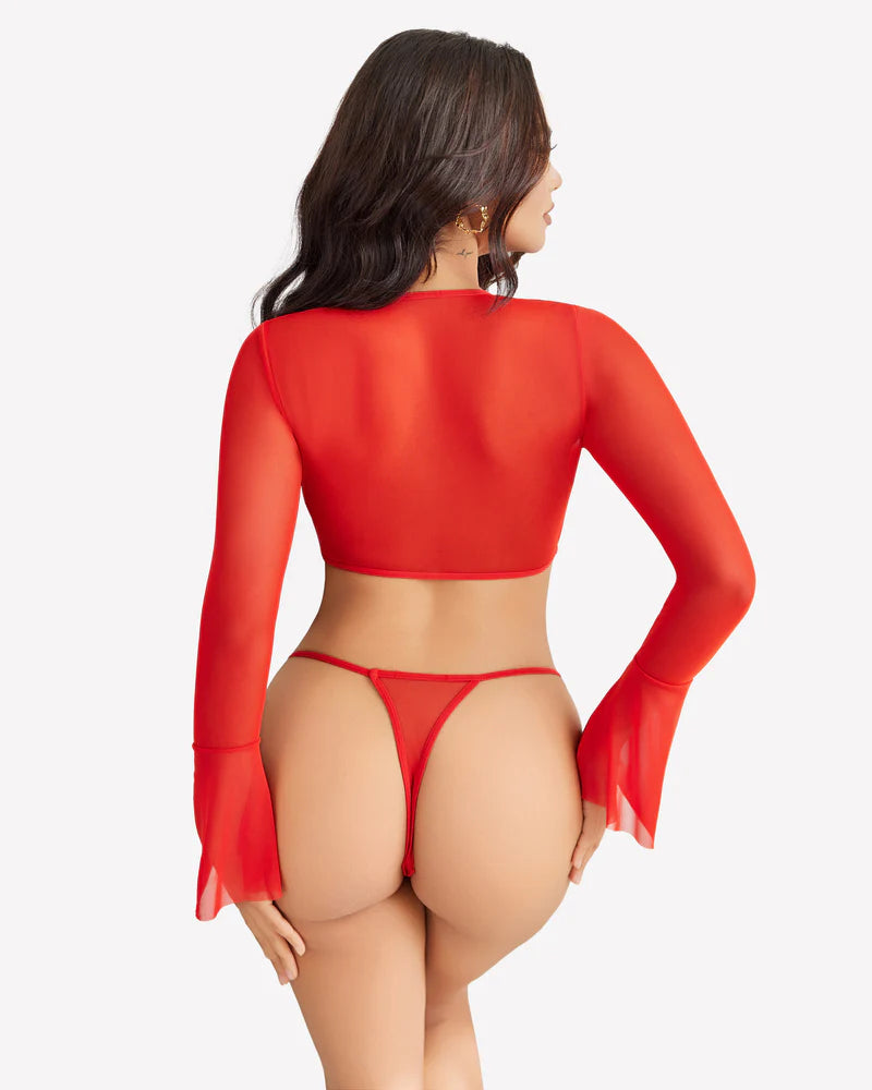 Avidlove Sheer Mesh Cardigan | Bolero Shrug Long Sleeve Cover Up | Red | L
