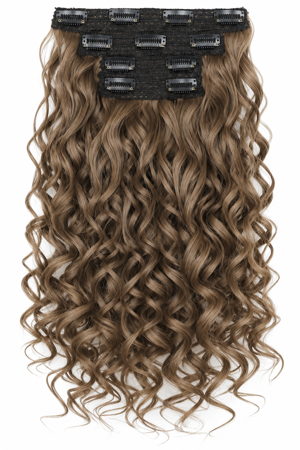 Flufymooz 16-Inch Clip-In Hair Extensions, 4-Piece, Medium Brown to Light