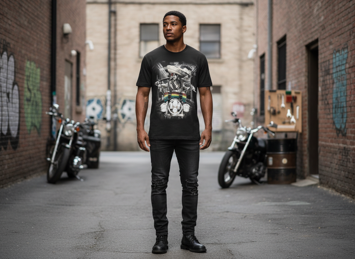 Chicano-Style Graphic T-Shirt - Biker Chick