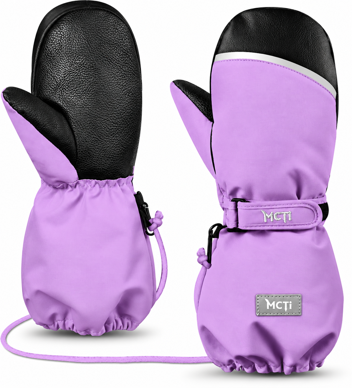 NWT MCTi Kids' Waterproof Sherpa Mittens with String, Grayish Purple