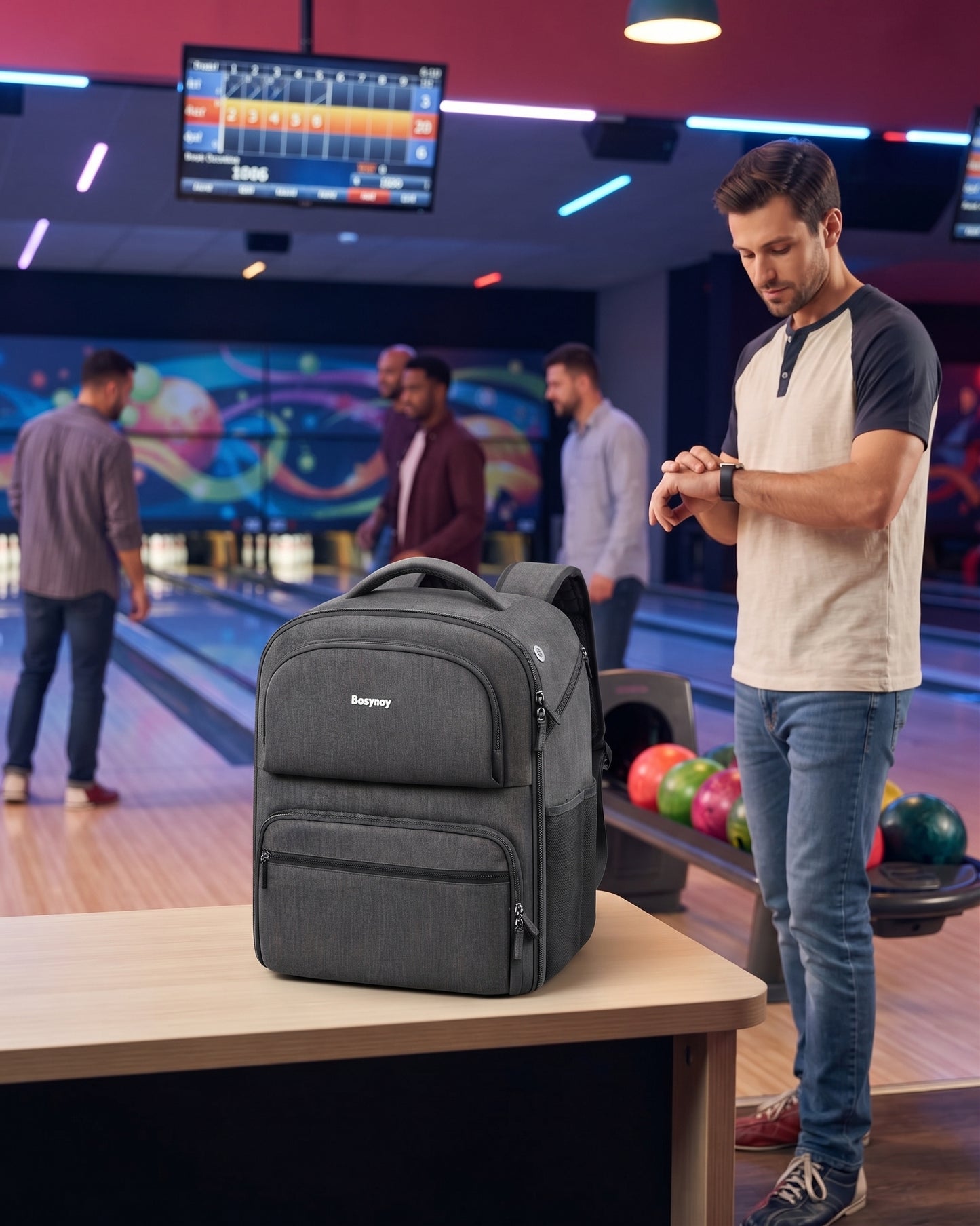 2-Ball Bowling Backpack – Fits Shoes Up to Size 16, Anti-Theft Pocket, Water-Resistant, Ergonomic Straps
