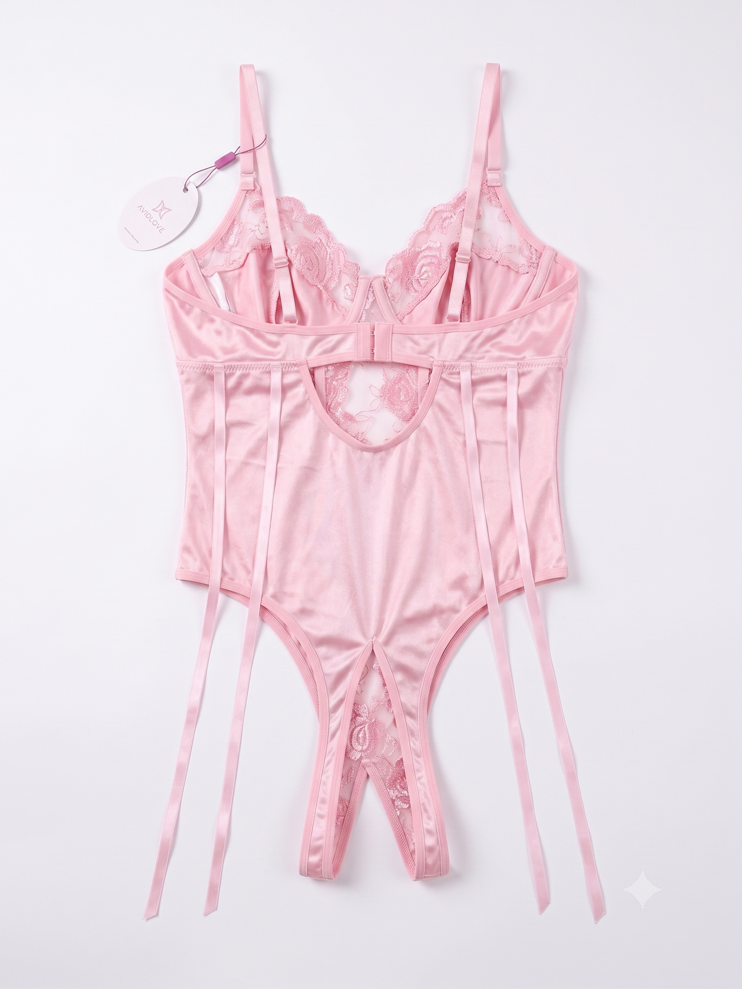 Women's Avidlove Lace-Up Front Lingerie Bodysuit – Pink (Size L) - Open Package