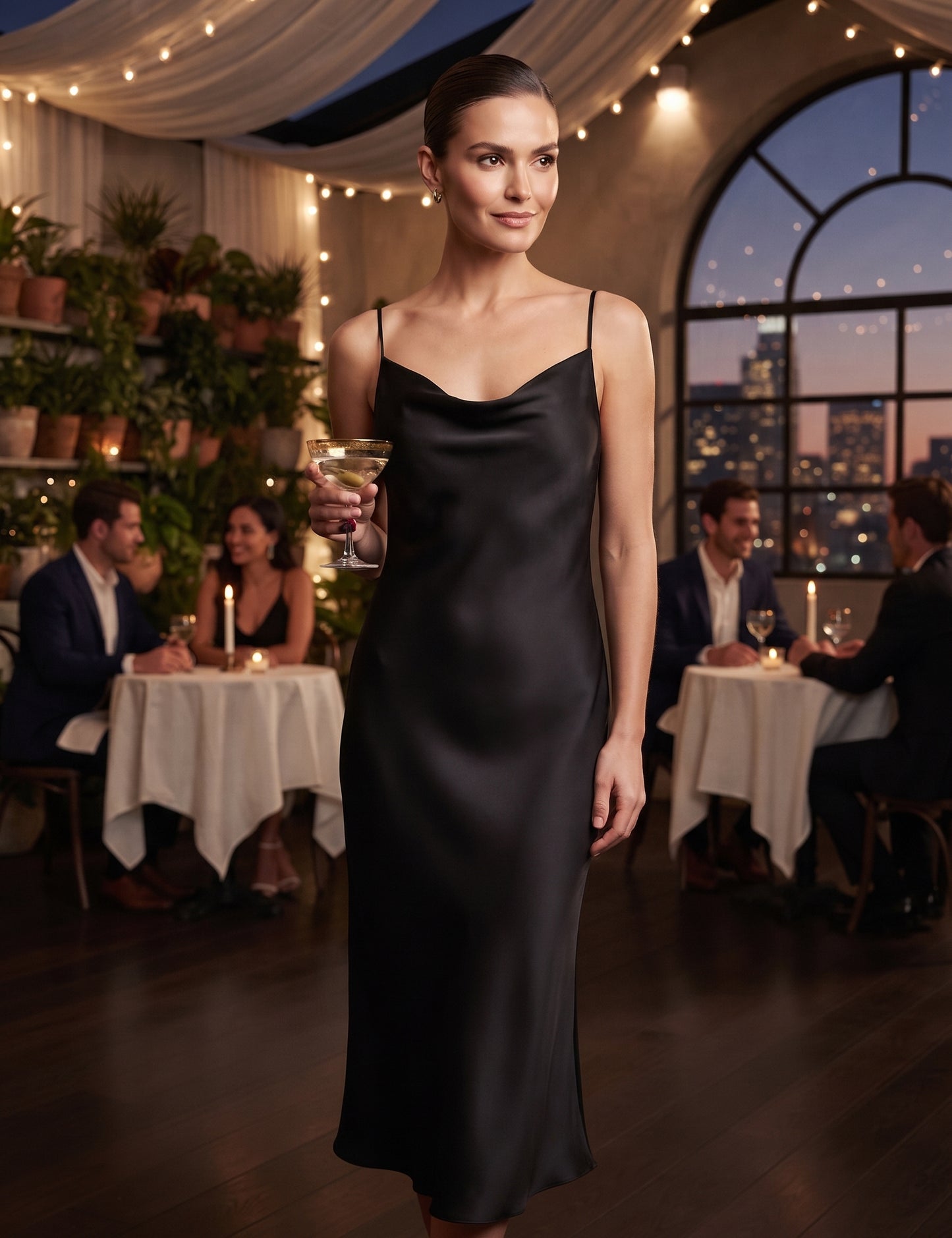 Women's Satin Spaghetti Strap Cowl Neck Backless Midi Dress – Size Medium