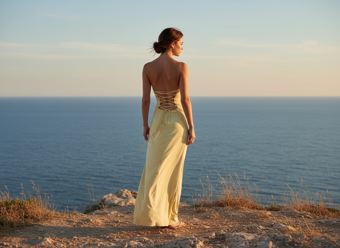 Women's Open Back Maxi Dress – Light Yellow Size XS