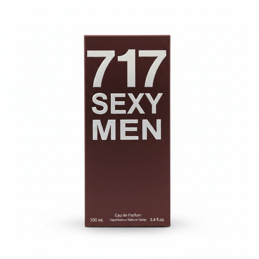 Sexy brown 717 men's eau de parfum bottle with silver accents