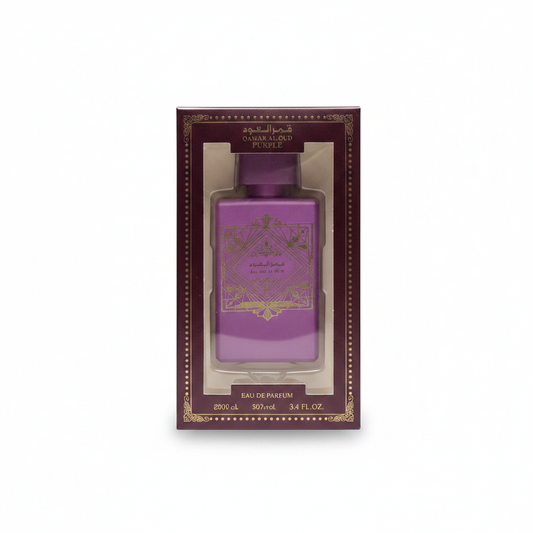 Omar Al Oud purple eau de parfum bottle with black and gold detailing