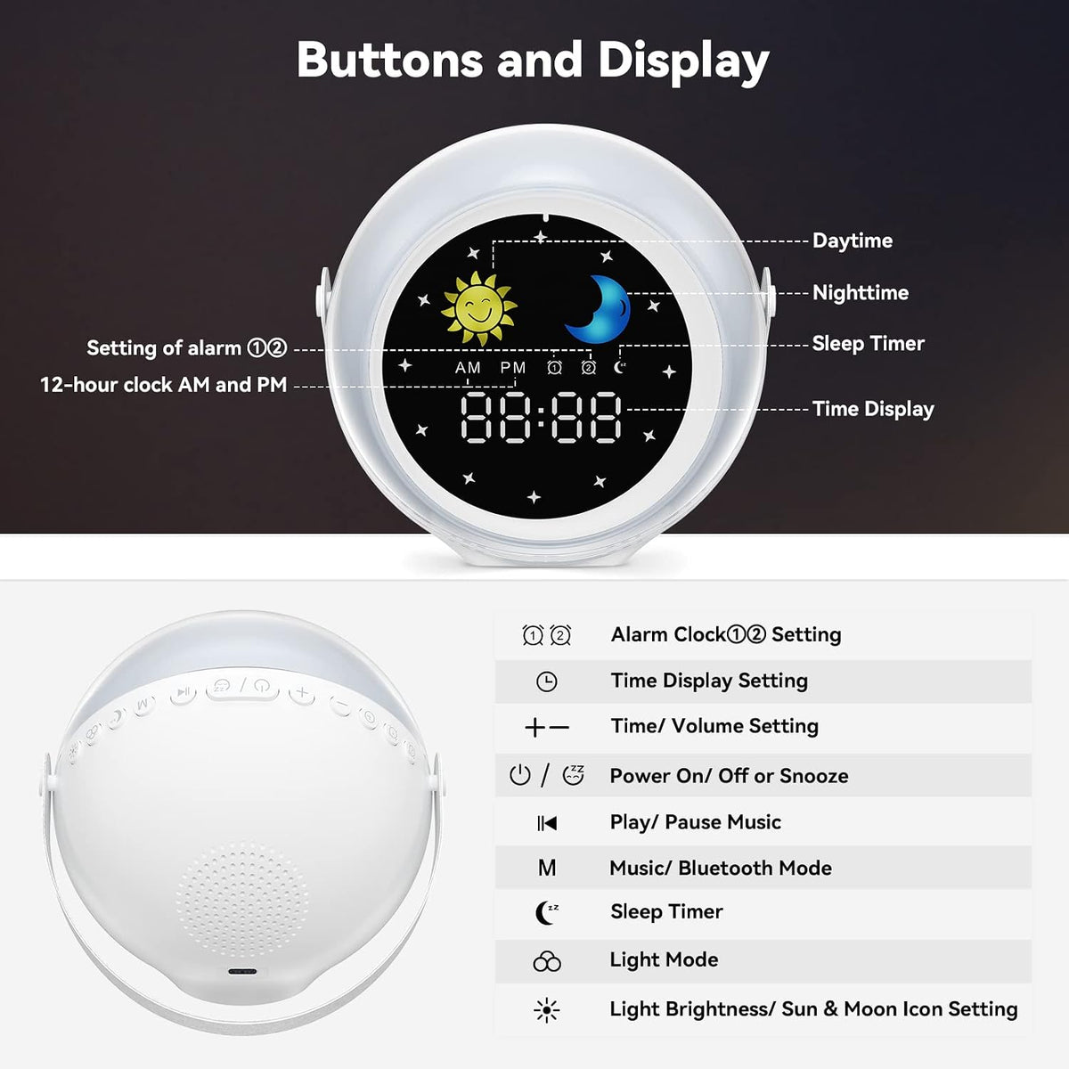 Children's Alarm Clock with Night Light – D3000 Kids Bedside Clock
