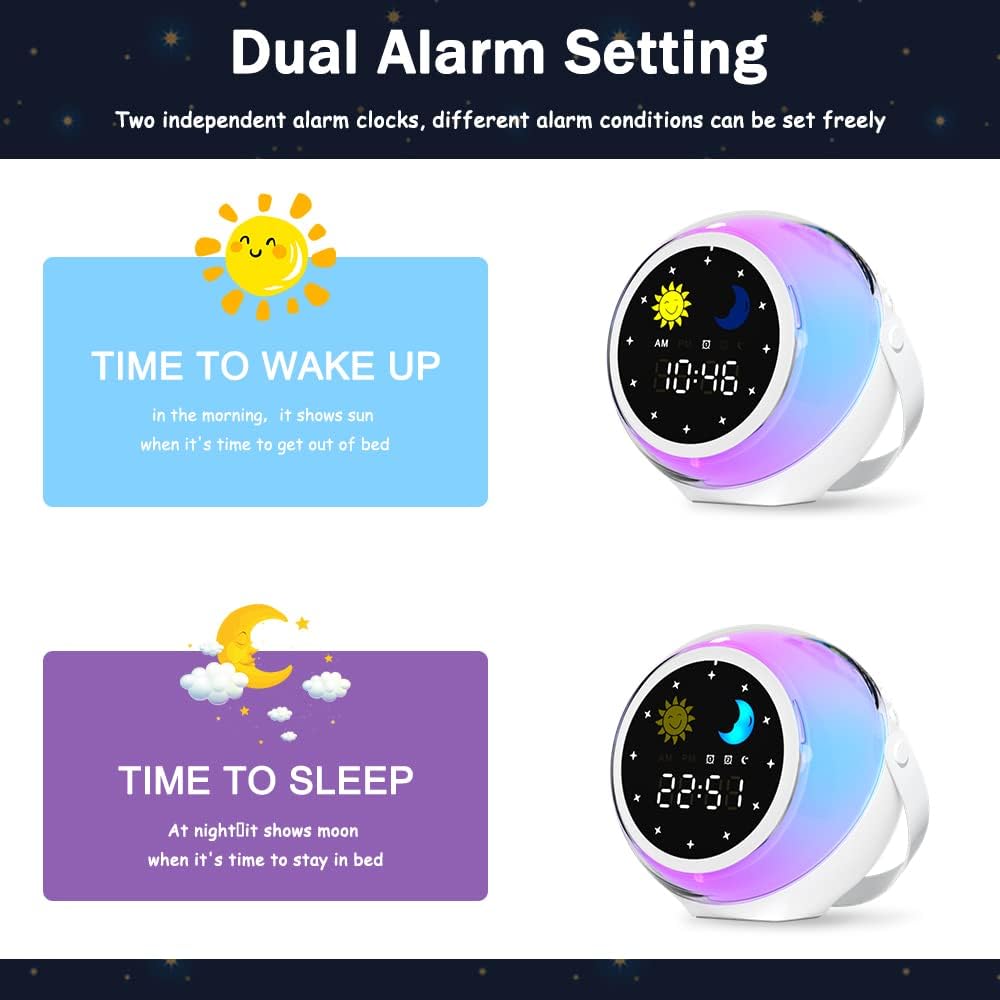 Children's Alarm Clock with Night Light – D3000 Kids Bedside Clock