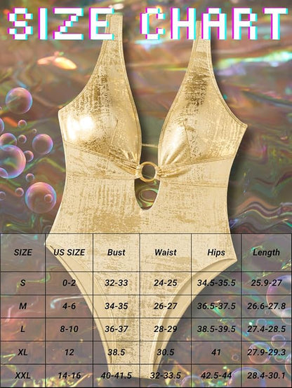 ChiaoLezhee Women's Metallic Gold Plunge Cutout One-Piece Swimsuit Size Small/0-2  - Open Package