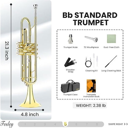 Fesley Bb Standard Trumpet Set – Beginner & Student, Full Kit (Open Package)
