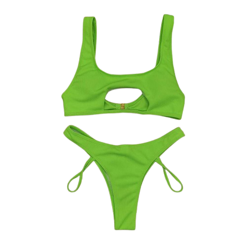 SherryDC 2-Piece Thong Bikini Set – Women's Swimwear, Neon Green, Small