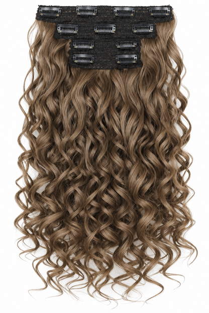 Flufymooz 16-Inch Clip-In Hair Extensions, 4-Piece, Medium Brown to Light
