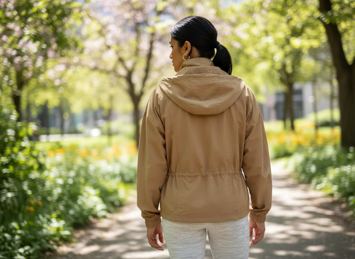 NWT CALIA Women's Hooded Windbreaker – Size XXL, Tan Brown