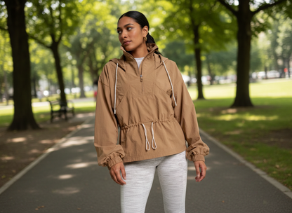 NWT CALIA Women's Hooded Windbreaker, XXL, Tan Brown
