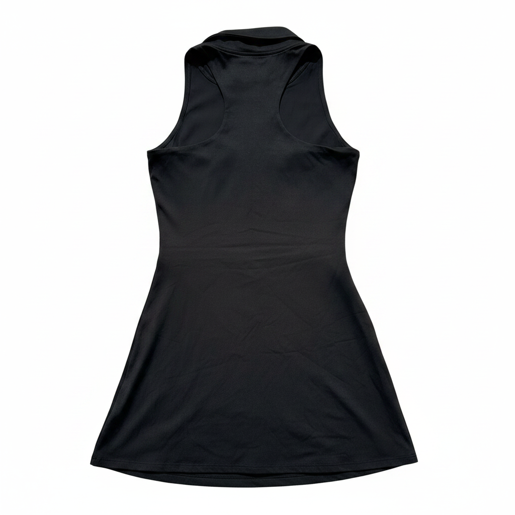 Women's Zip-Front Tennis Dress – Polo Collar, Racerback, Built-In Shorts & Pockets, Black (Small)