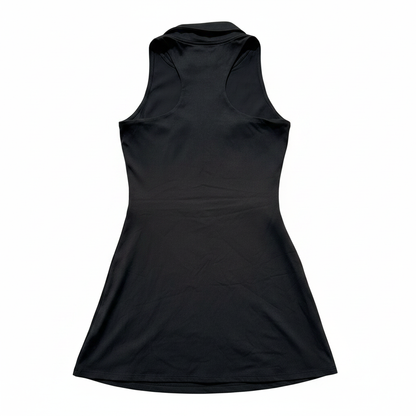 Women's Zip-Front Tennis Dress – Polo Collar, Racerback, Built-In Shorts & Pockets, Black (Small)
