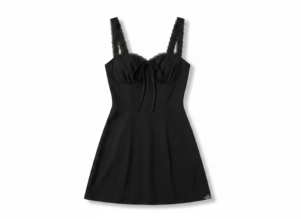 NWT KUTUMAI Women's Lace Square Neck Flowy A-Line Mini Dress Black Size Large - Open Package