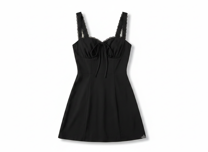 NWT KUTUMAI Women's Lace Square Neck Flowy A-Line Mini Dress Black Size Large - Open Package