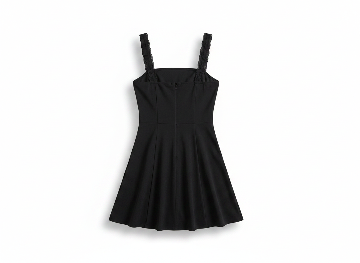 NWT KUTUMAI Women's Lace Square Neck Flowy A-Line Mini Dress Black Size Large - Open Package