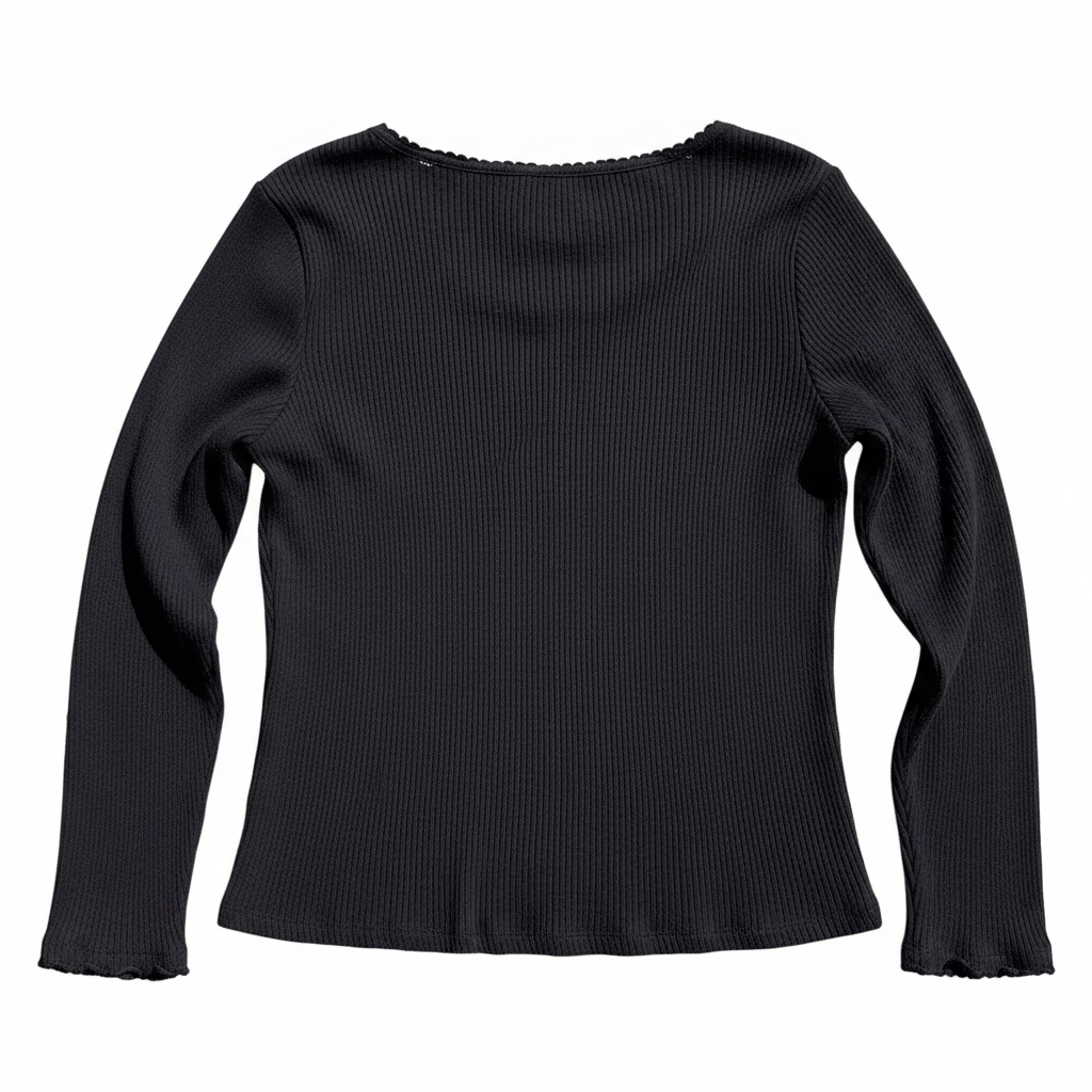 NWOT Women's Ribbed Knit Long Sleeve Top Black Size Large