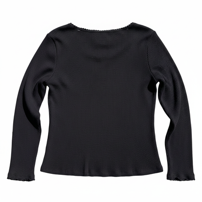 NWOT Women's Ribbed Knit Long Sleeve Top Black Size Large