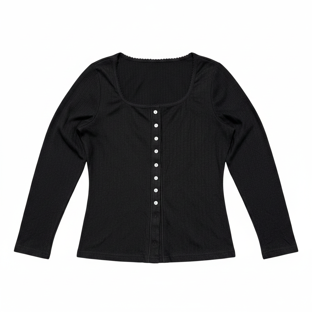 NWOT Women's Ribbed Knit Long Sleeve Top Black Size Large