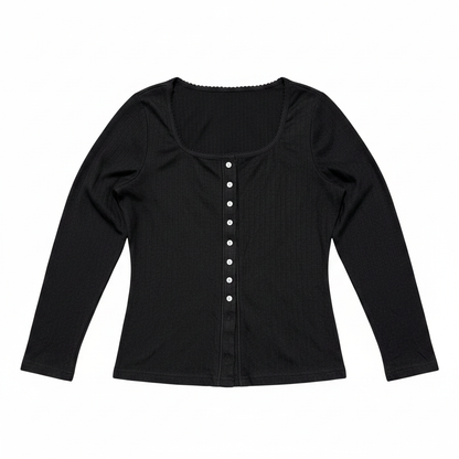 NWOT Women's Ribbed Knit Long Sleeve Top Black Size Large