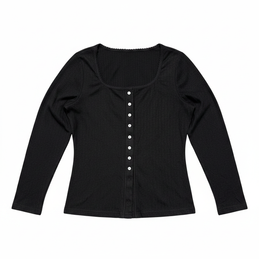 NWOT Women's Ribbed Knit Long Sleeve Top Black Size Large