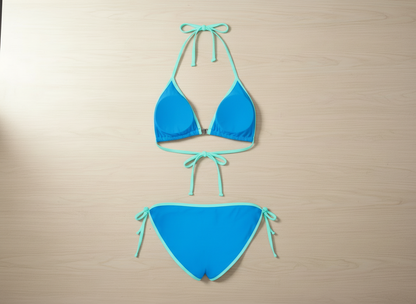 Suvimuga Women's Color Block Halter String Triangle Bikini Set – Blue, Size Small