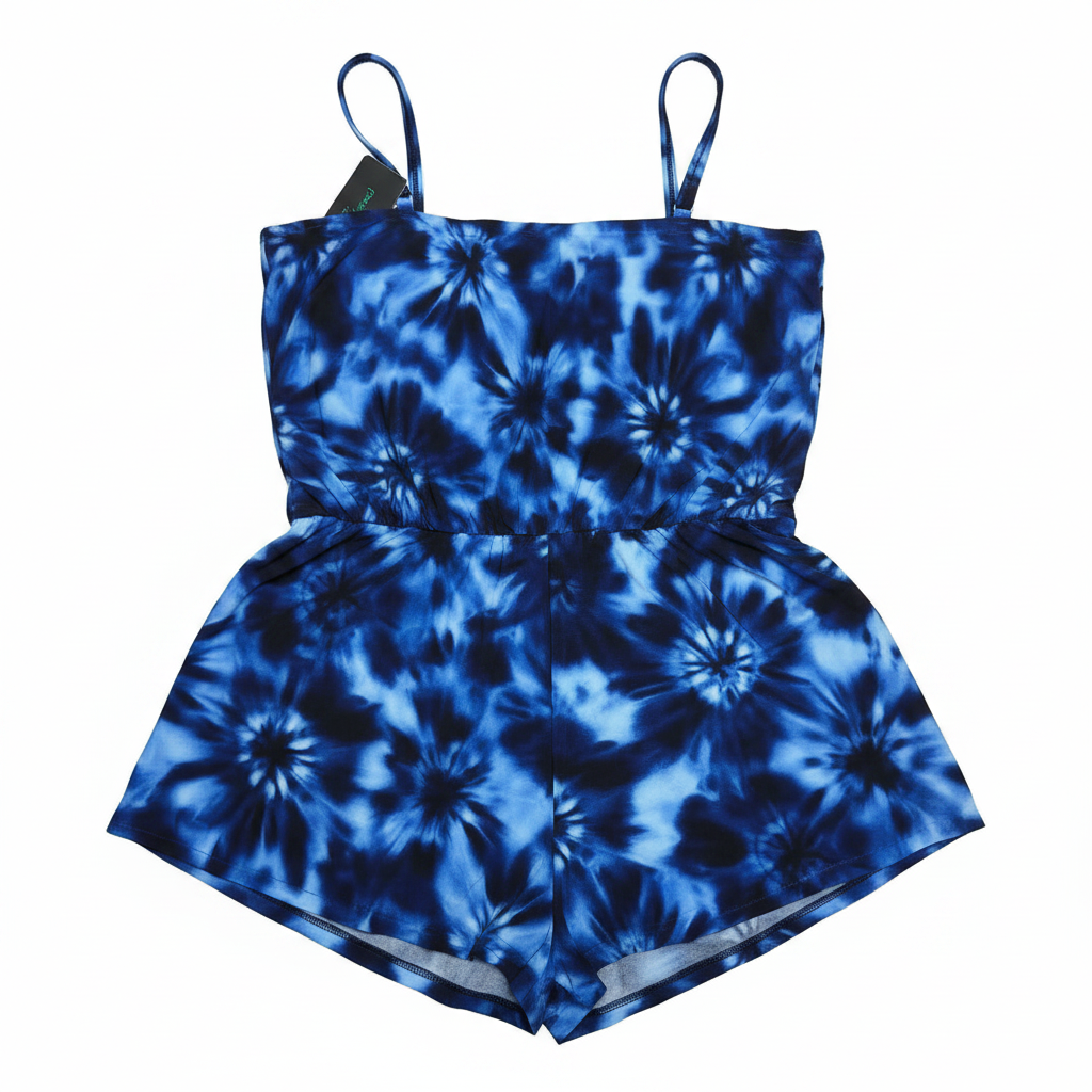 NWT Women’s Aqua Green Keyhole Blouson Slimming Swim Romper w/ Pocket – Tie Dye  X-Large
