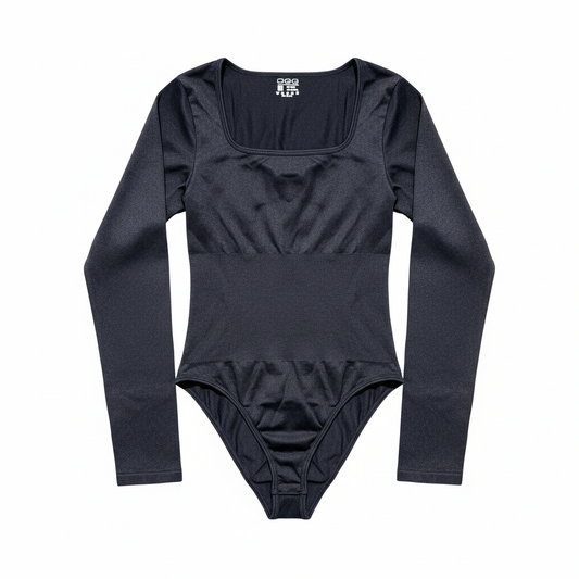 NWOT OQQ Ribbed Long Sleeve Tummy Control Bodysuit Size Medium Black