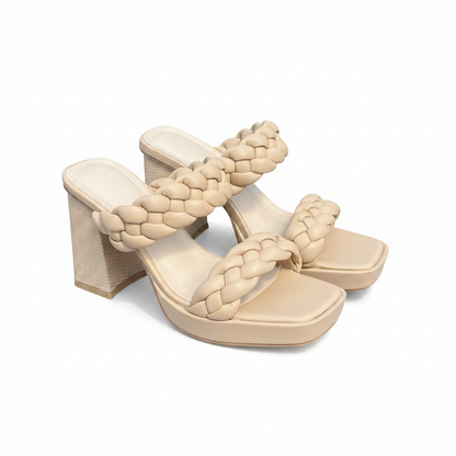 Woman's Coutgo Platform Heels Chunky Heel Braided Heeled Sandals - Preowned