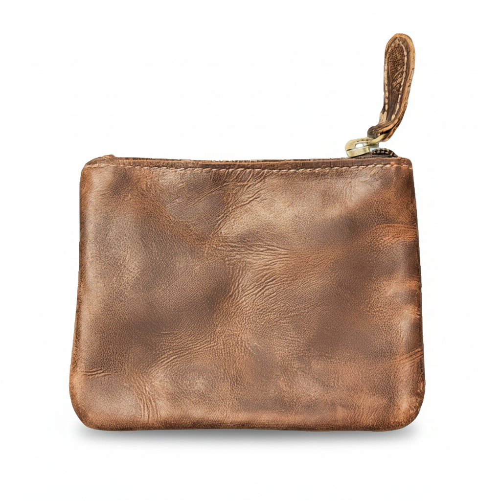 Distressed Leather Coin Pouch 4" x 4.75"