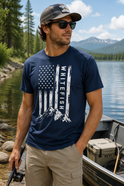 Patriotic Outdoors Nature Hiking Mountains Montana Whitefish Youth T-Shirt Size Youth Large
