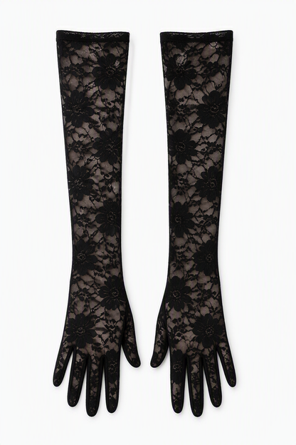 Elegant Black Lace Gloves, Floral Design, Party Races Wedding