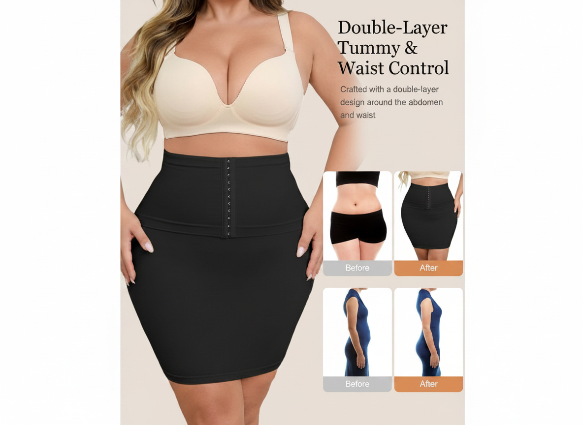 USEASY Seamless Shapewear Half Slip (NWT) – Tummy Control, Waist Cincher, Under Dress | Black, Size 1XL
