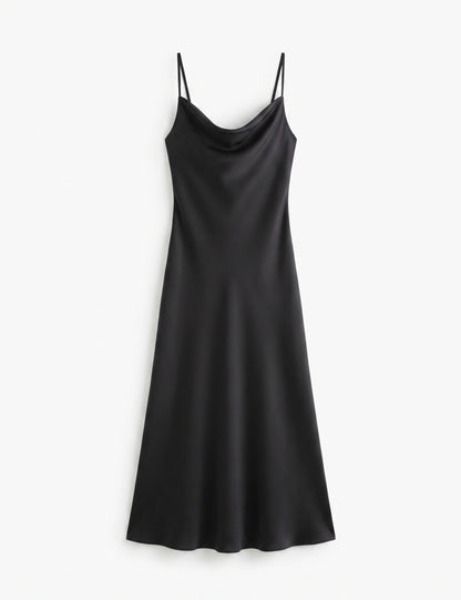 Women's Satin Spaghetti Strap Cowl Neck Backless Midi Dress – Size Medium