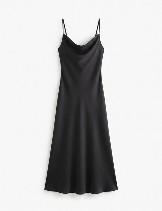 Women's Satin Spaghetti Strap Cowl Neck Backless Midi Dress – Size Medium