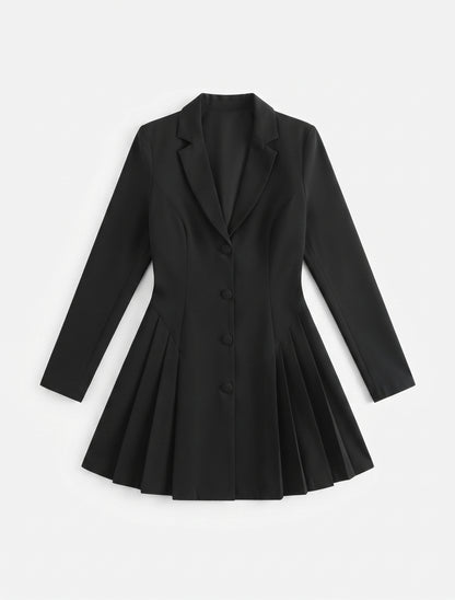 Women's Elegant Deep V-Neck Long Sleeve Button Pleated Mini Blazer Dress Size Large