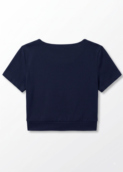 LYANER Women's Square Neck Crop Top – Short Sleeve, Slim Fit, Navy Blue, Medium