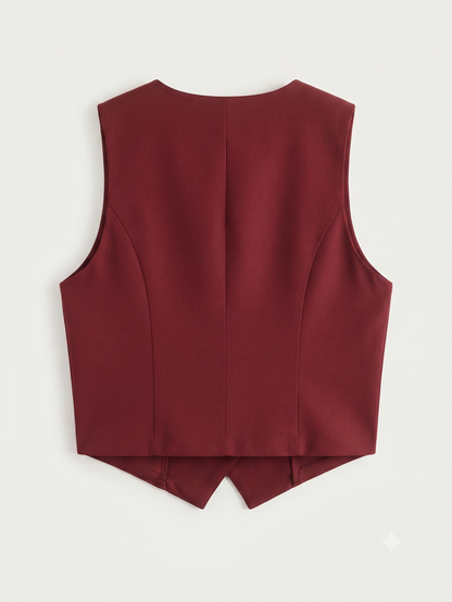 Women's SweatyRocks  V Neck Sleeveless Blazers Burgundy Size Small