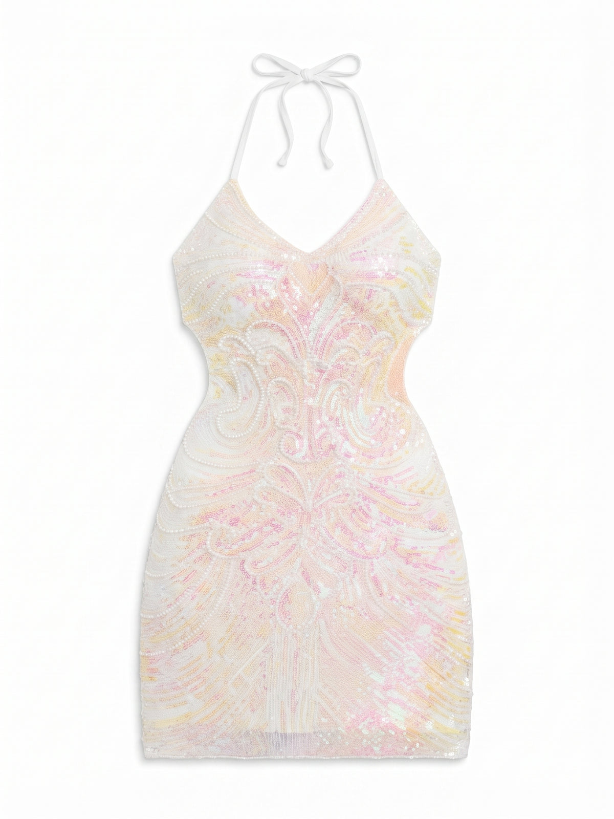ShawGobow Women's Sequin Glitter Backless Bodycon Mini Dress – White, Small