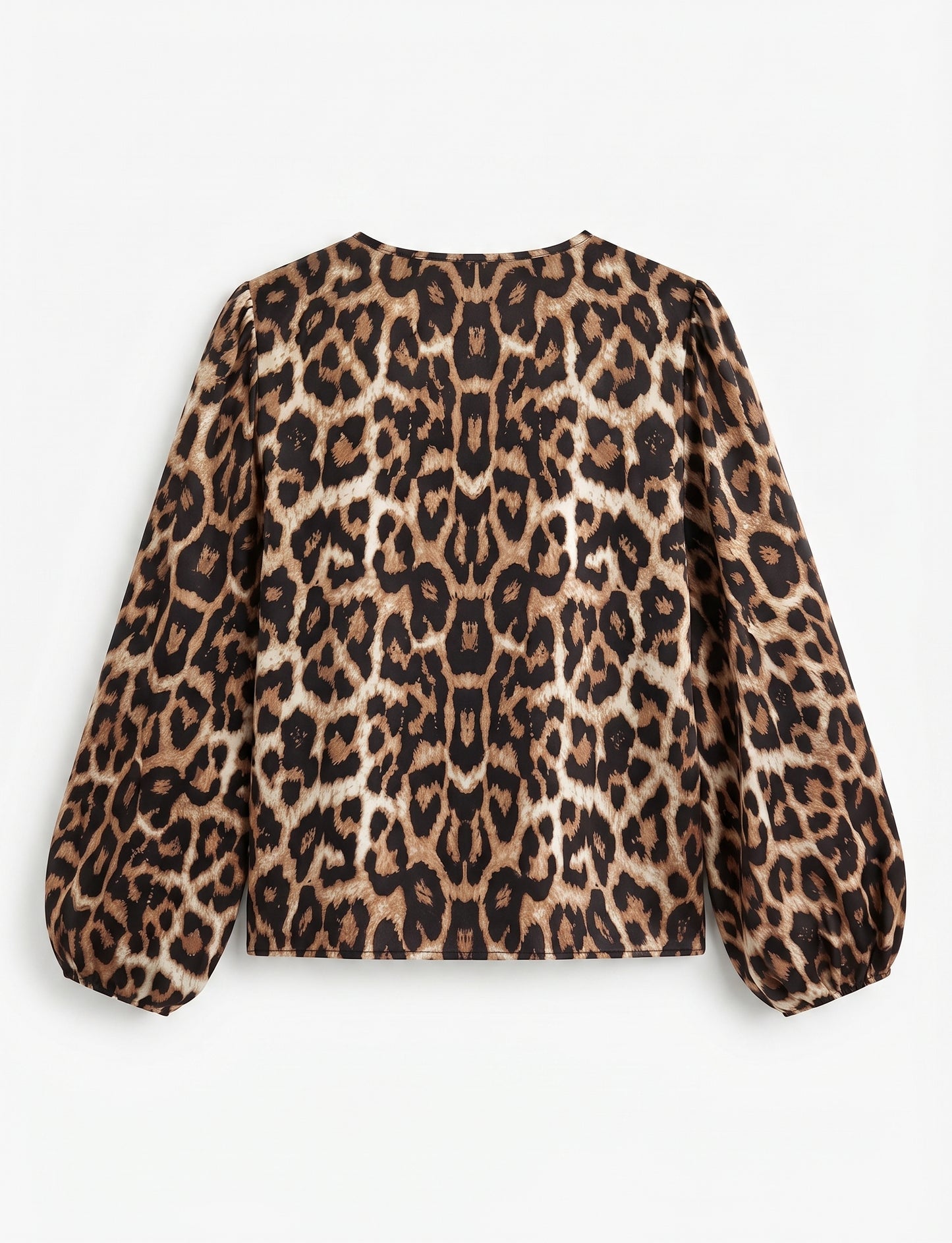GORGLITTER Women's Leopard Print Tie Knot Front Cutout Blouse – Crewneck, Size Large