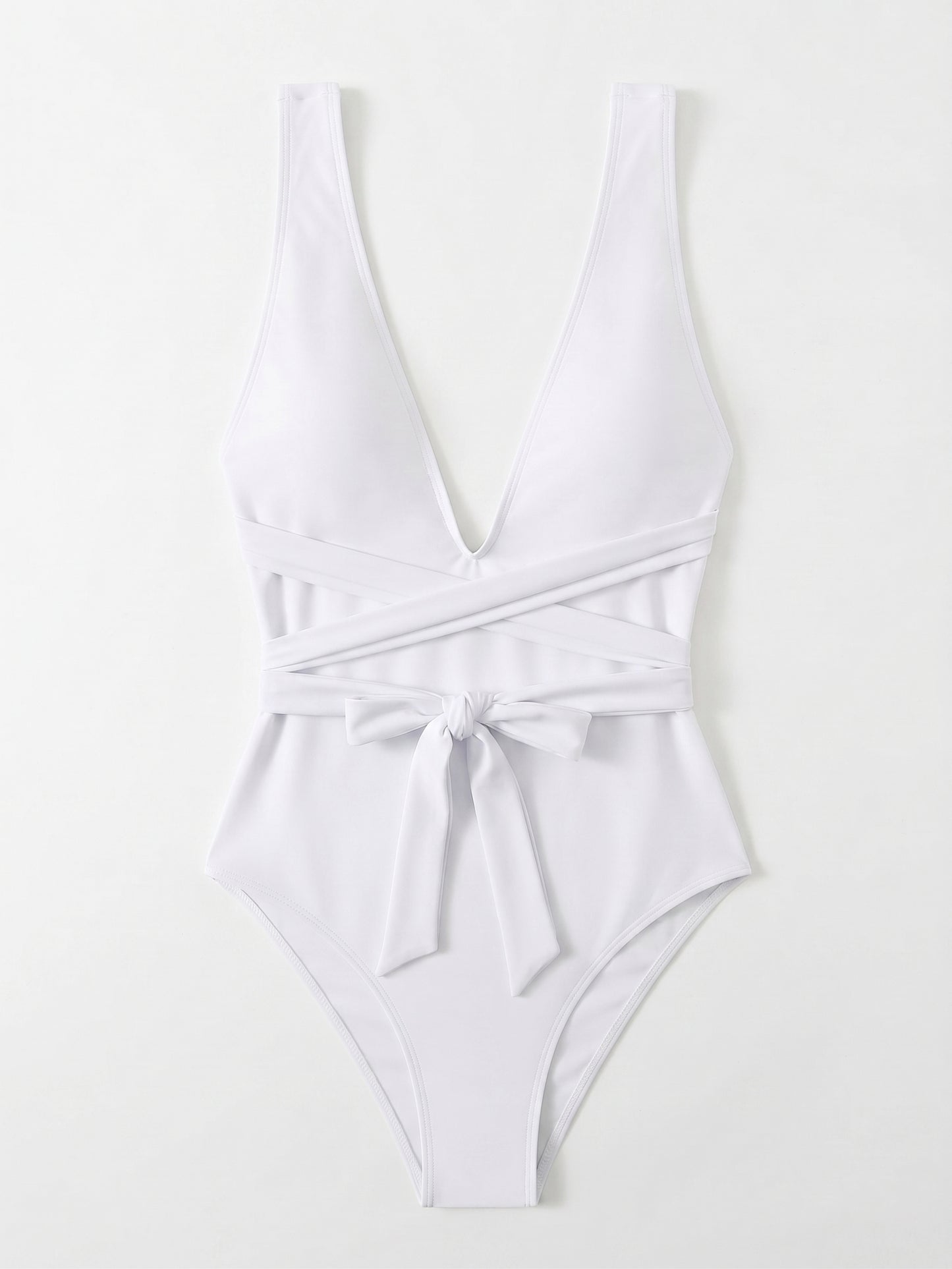Lilosy Monokini Women's 1 Piece Swimsuit with Plunging Neckline Cross Back White Size Small