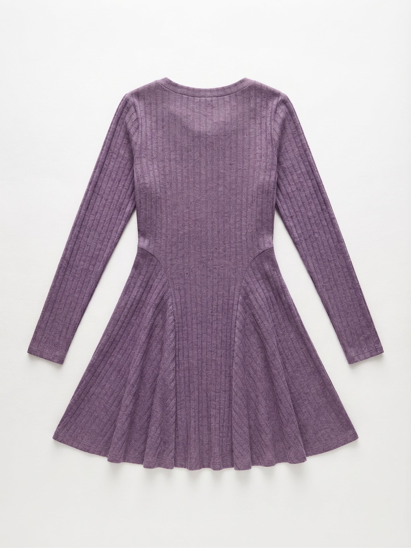 ANRABESS Women Long Sleeve Ribbed Knit Short Dresses Purple Size Medium
