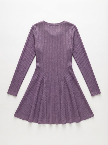 ANRABESS Women Long Sleeve Ribbed Knit Short Dresses Purple Size Medium