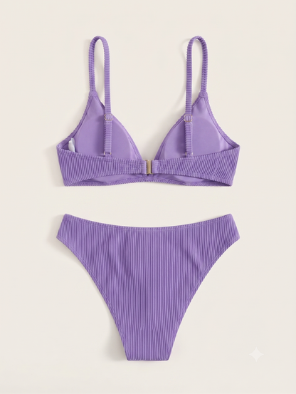Women's SweatyRocks 2 Piece Bikini Set Striped Print Lilac Purple Size Medium