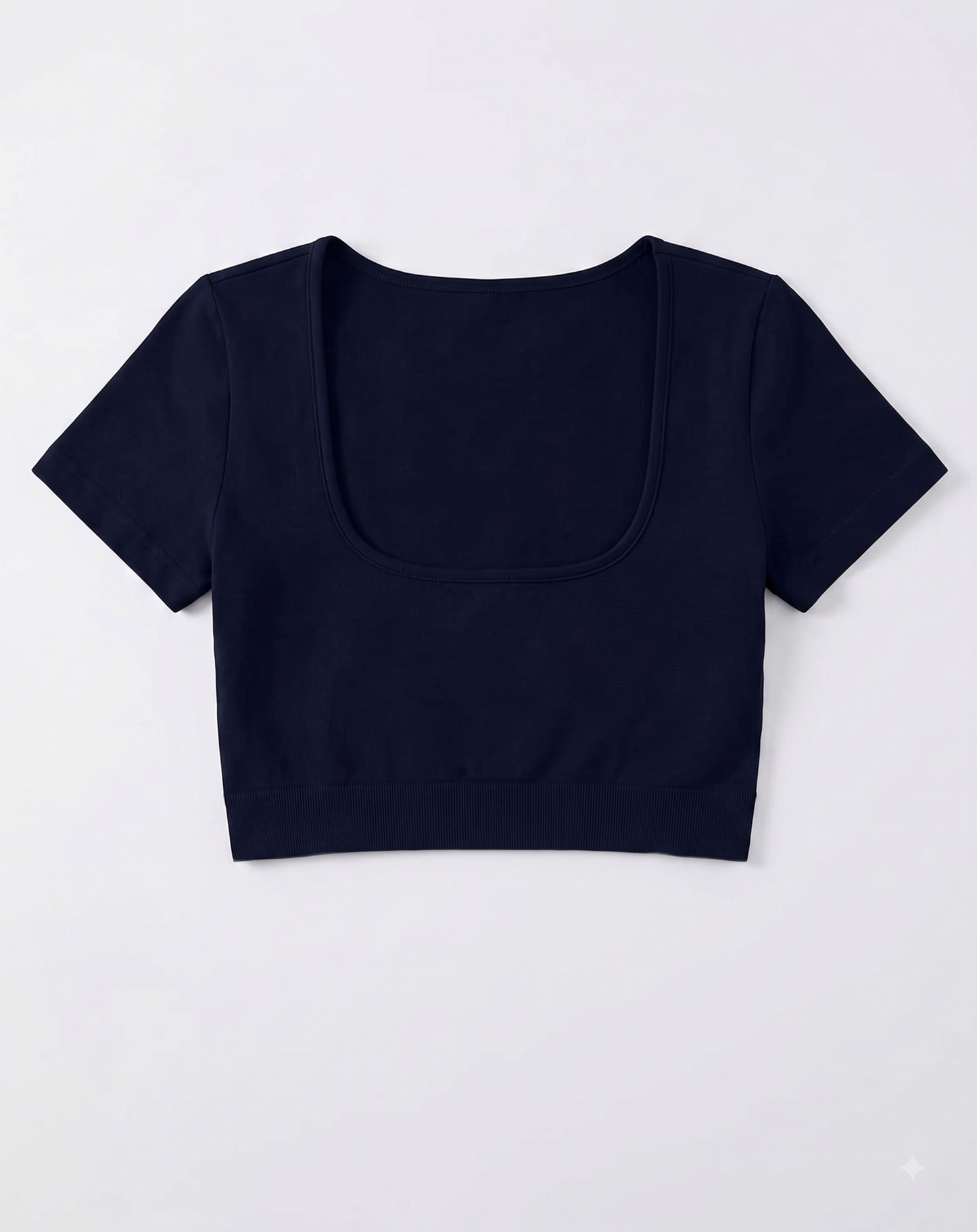 LYANER Women's Square Neck Crop Top – Short Sleeve, Slim Fit, Navy Blue, Medium